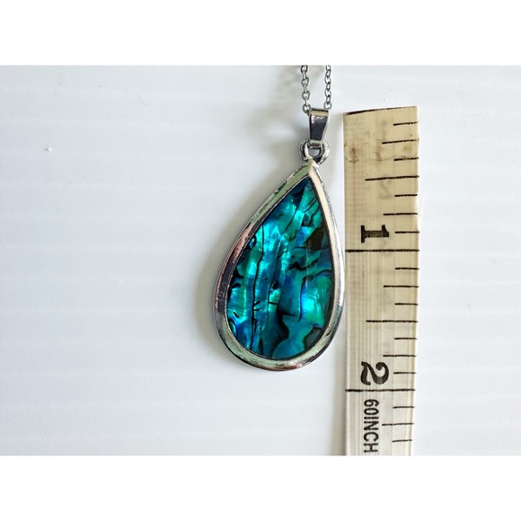 teardrop pendant necklace featuring an iridescent Paua shell inlay Silver Toned - Picture 5 of 6